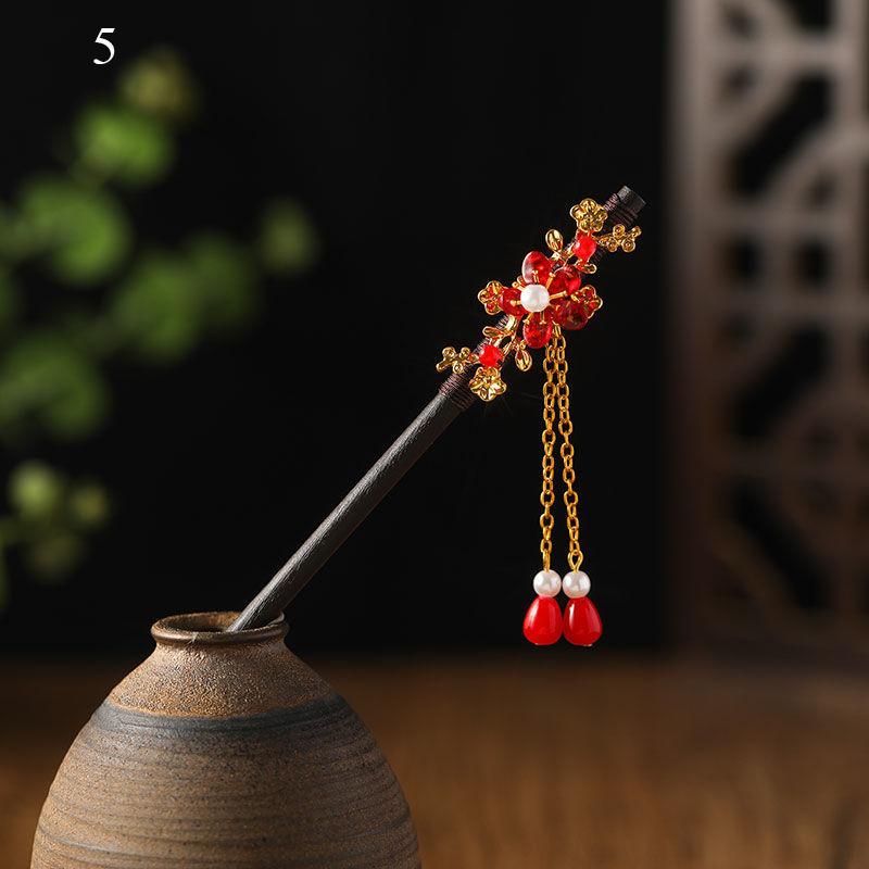 Vintage Handmade Luxury Flower Tassel Hairpins Hair Sticks Hair Wood Chinese Hair Stick Pins For Women Hair Ornaments headdress