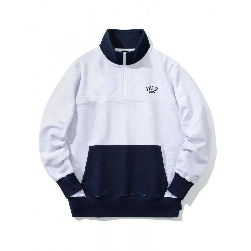 

YALE SMALL 2 TONE ARCH LOGO HALF ZIP UP GRAY NAVY