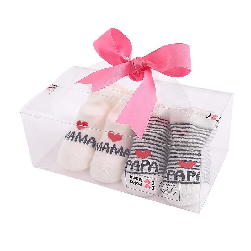 Infant Silicone Socks Gift Box: 2 Pairs - Cotton Wool Knitted for Newborn, Spring/Fall Floor Socks by PAPAMAMA
