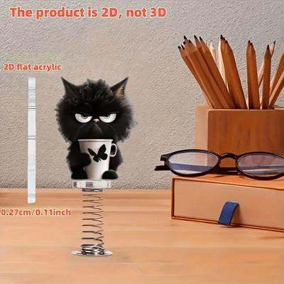 Yousheng Chat Acrylique 2D Bobblehead Chat Rebondissant Décoration Chat Cartoon Ornement avec Ressort pour Tableau de Bord de Voiture Décor de Bureau