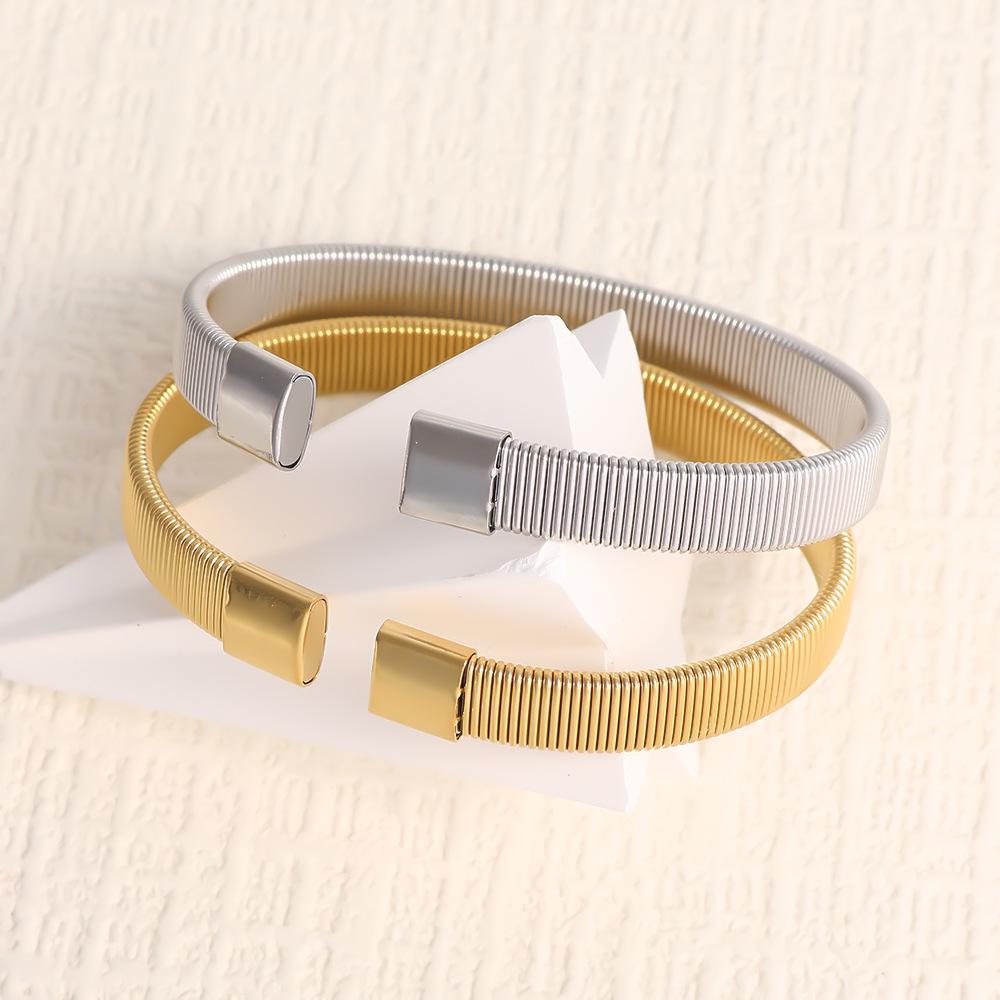 Luxurious Titanium Steel Open Bangle with Gold Finish - European & American Style
