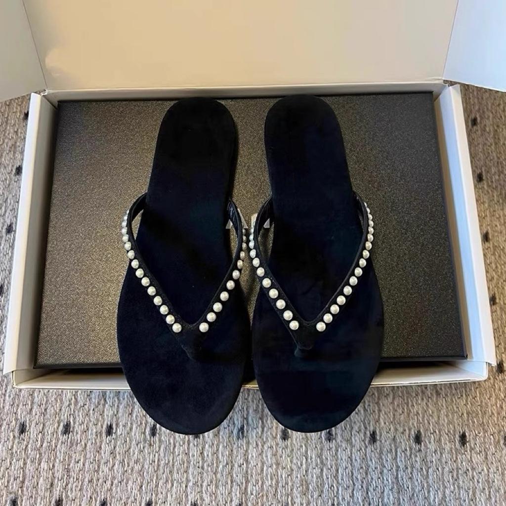 

Кожаные жемчужные шлепанцы женские новые сандалии на плоской подошве 40