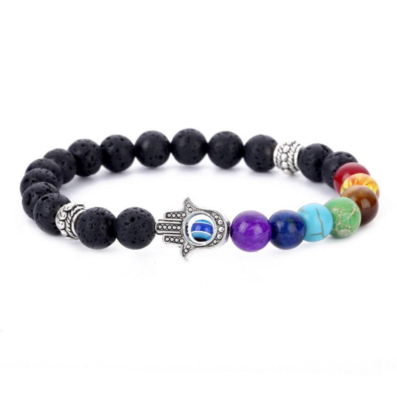 Trending Evil Eye Beaded Volcanic Rock Palm Bracelet