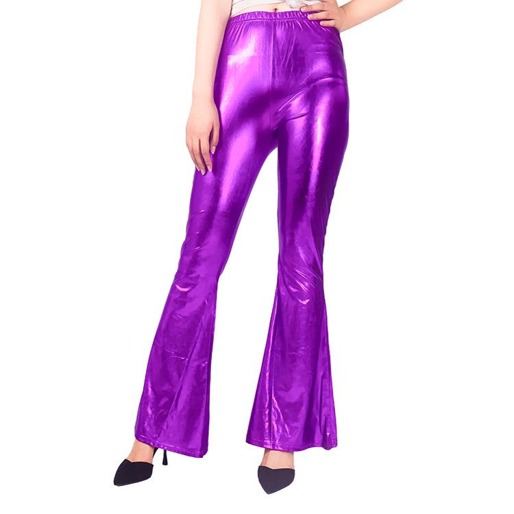 Women's Multi-Color Shiny Patent Leather Flared Pants - European & American Fashion