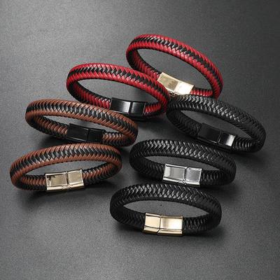 Geflochtenes Vintage-Lederarmband für Herren mit Magnetverschluss