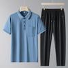 Father's Day Summer Two-Piece Set: Short-Sleeve Shirt & Long Pants for Middle-Aged Men