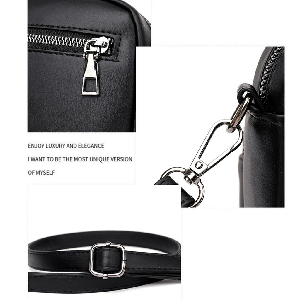 Women Small Messager Bag Lattice PU Leather Zipper Lightweight Adjustable Stap Fashionable Shoulder Bag Black Free Size