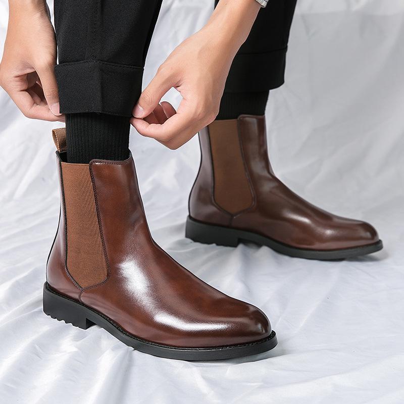Korean Retro Black Leather High-Top Men's Mid-Calf Martin Boots for Spring & Autumn Fashion