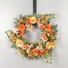 Oranje Pioen Krans 40cm Herfst Lente Bloemen Groene Bladeren Krans Gele Madelief Voordeur Bloem Krans voor Huis Boerderij Patio Veranda Muur Decor