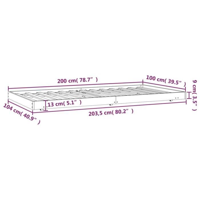 823492 vidaXL Cadre de lit Marron miel 100x200 cm Bois de pin massif
