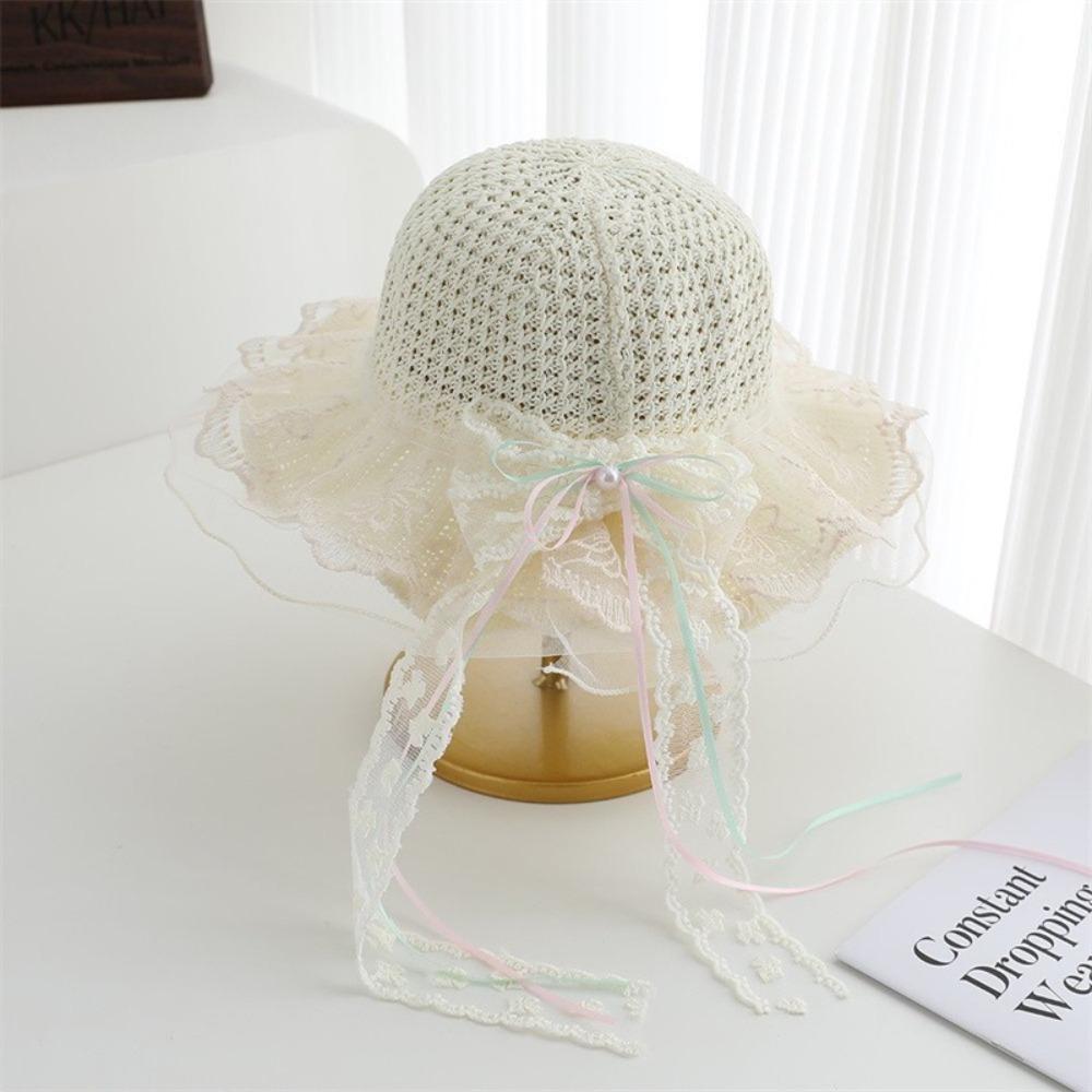 Pearl Decoration Children Sun Hat Wide Brim Straw Hat Cute Style Kids Sun Hat Girls Accessories