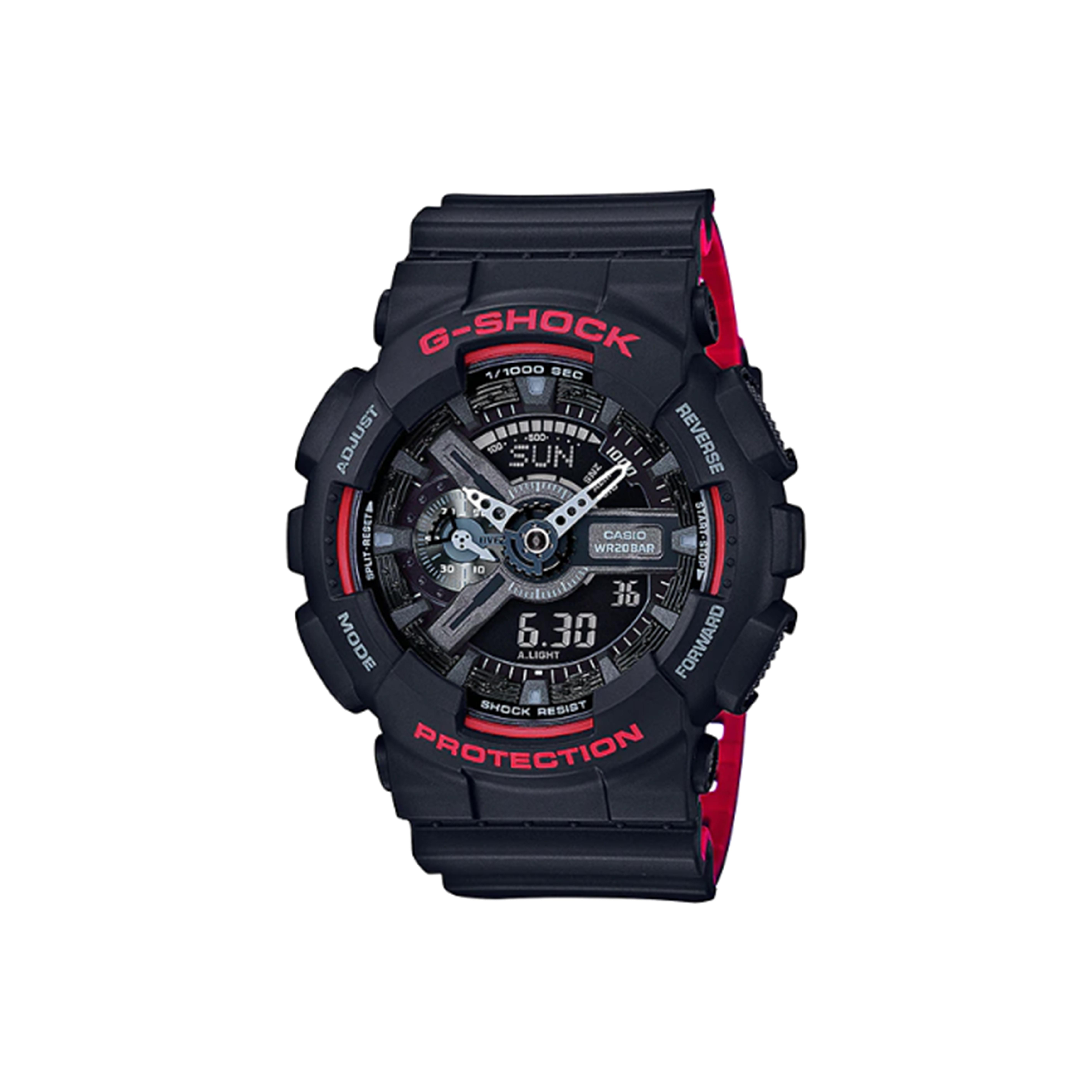 CASIO Men Liquid Crystal/Analog Dual Display Series Black Watch GA-110HR-1A GA-110HR-1A Black and Red Dial