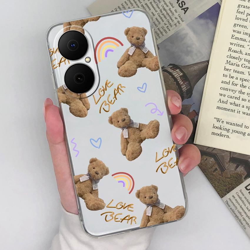 For Huawei Enjoy 80 70x P40 P50 Y5 Y6 Y8p Phone Case Colorful Love Heart Patterns Square Transparent Silicone Dustproof Shell For Huawei Bumper Covers