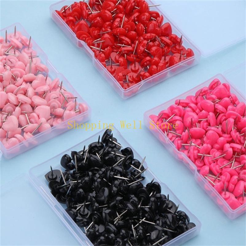 KX4B 50/100/150Pcs Heart Push Pins Cork Notice Board Drawing Pins Map Pin for Office