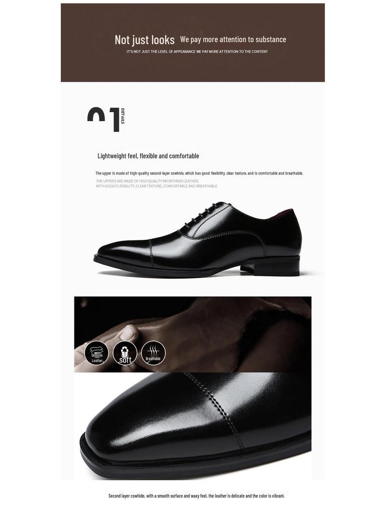 Men's Plus Size Genuine Leather Formal Wedding Shoes - Three-Piece Square Toe Design.