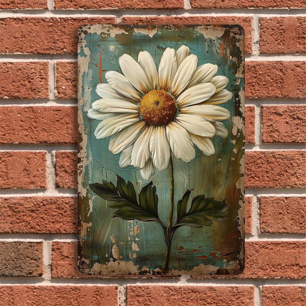 1 Piece, Painted Metal Signage White Daisy Wall Decoration Signage Tinplate Metal Signage for Home Bar Bar Club Cafe Living Room