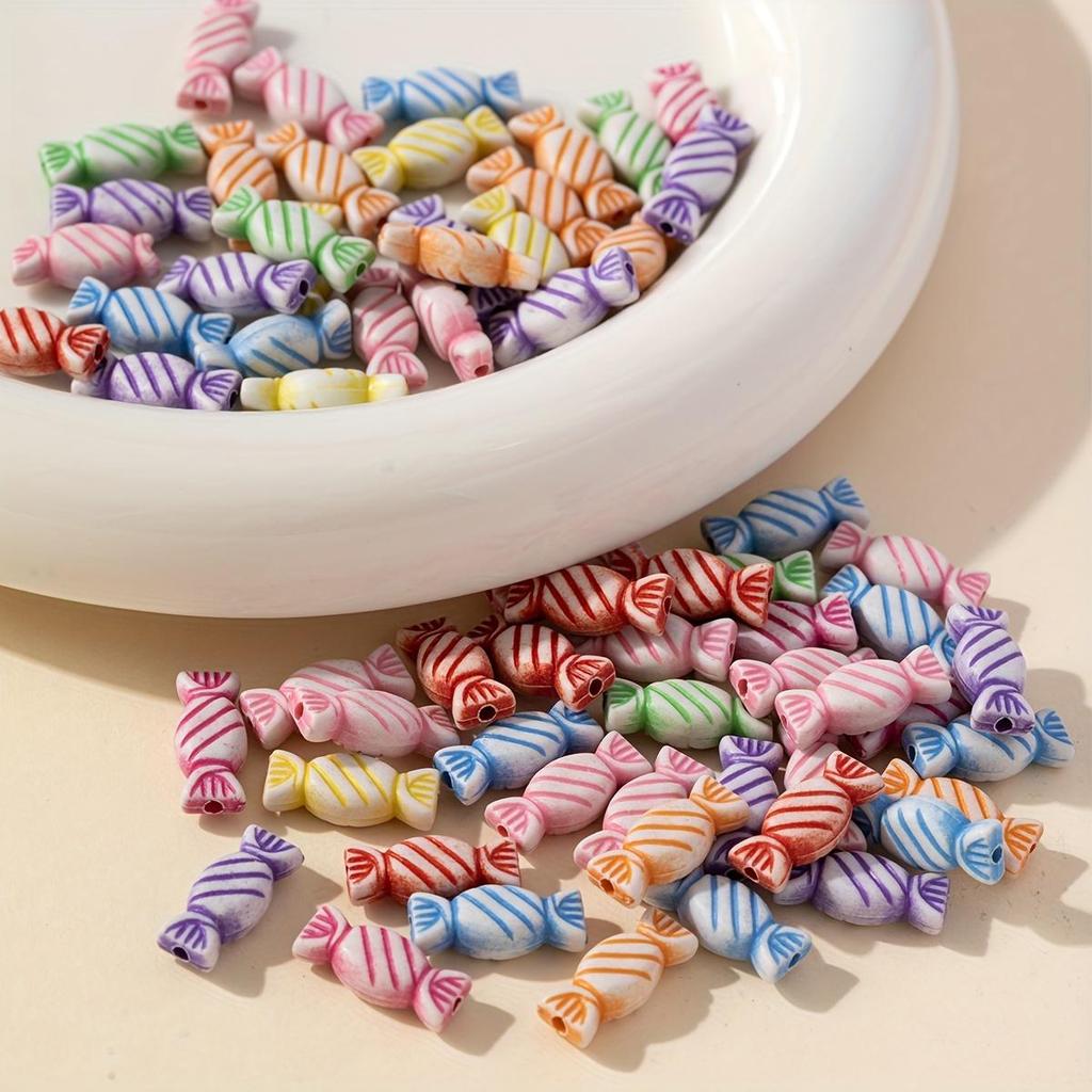 [Acrylic Candy Beads] 50 colorful acrylic candy beads - bright stripes and geometric patterns - suitable for DIY jewelry making,