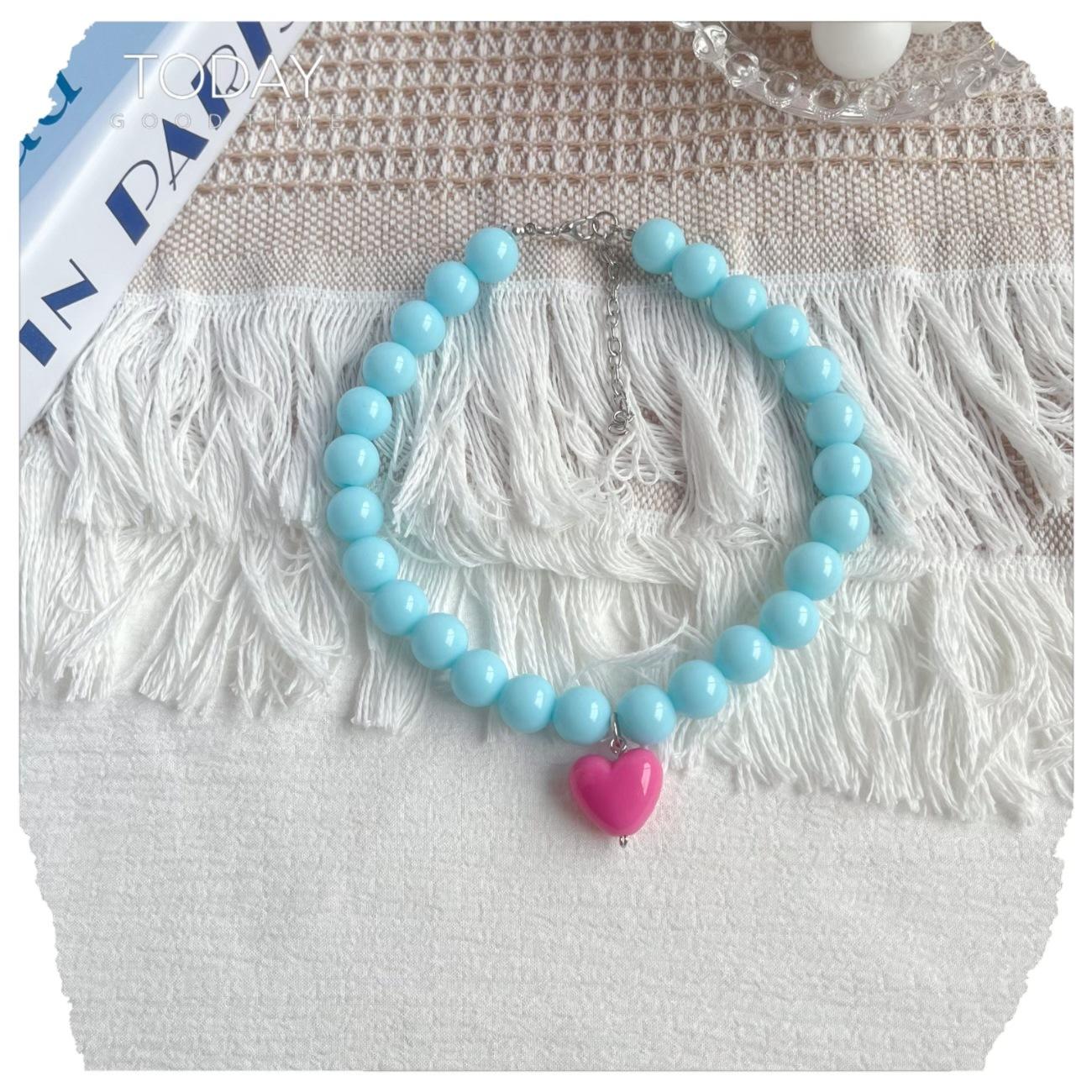 

INS Korea Pet Necklace Contrasting Color Love Bi Xiong Gradient Necklace Neck Accessories Cat Dog Necklace Pet Accessories S:25.5+5cm светло-синий