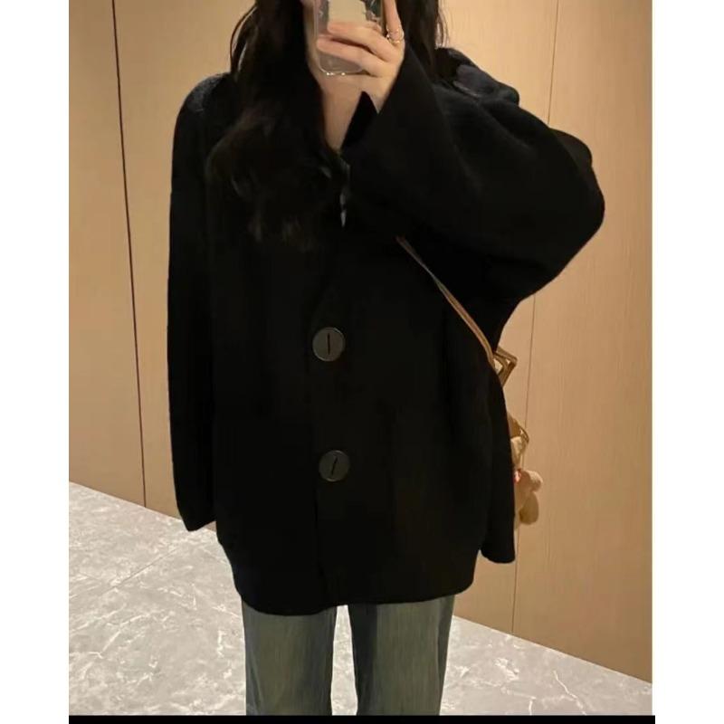 

Ленивый ветер повседневный трикотажный кардиган с капюшоном женский осенне-зимний новый свободный универсальный мягкий восковой свитер куртка женский тренд One size чёрный