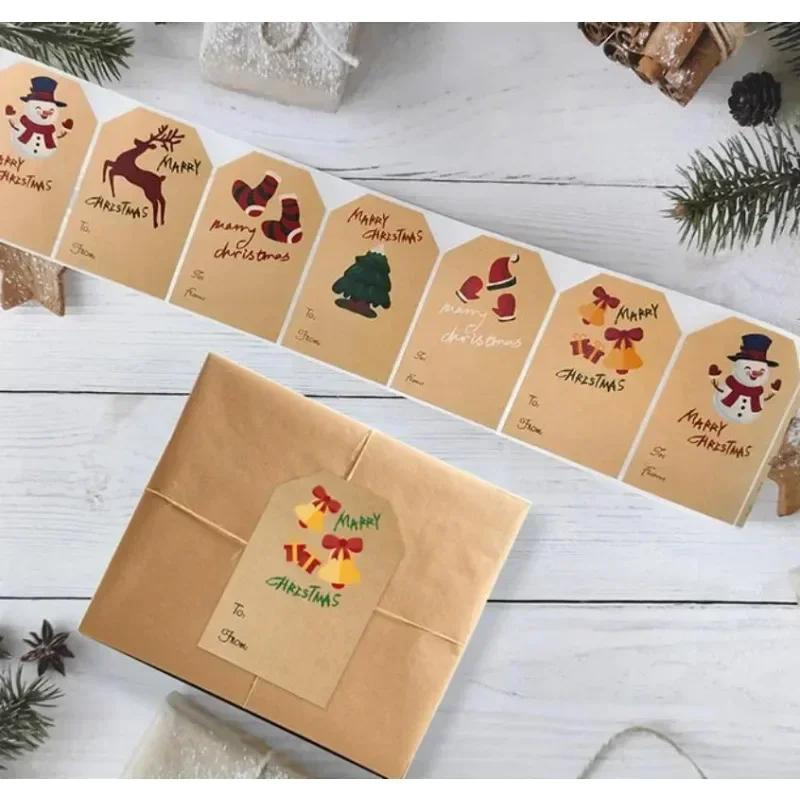 250PCS Christmas Decorative Scrapbook Labels Sealing Sticky Sticker Aesthetic Kraft Paper Thank You Stationery School Supply