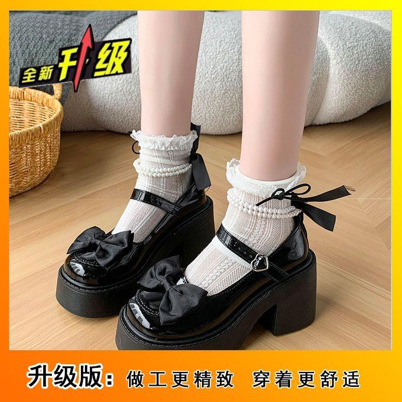 Thick Sole with Skirt Princess Round Head Pearl Small Leather Shoes 2025 Summer New Mary Jane Shoes Thick Heel High Heel Single Shoes