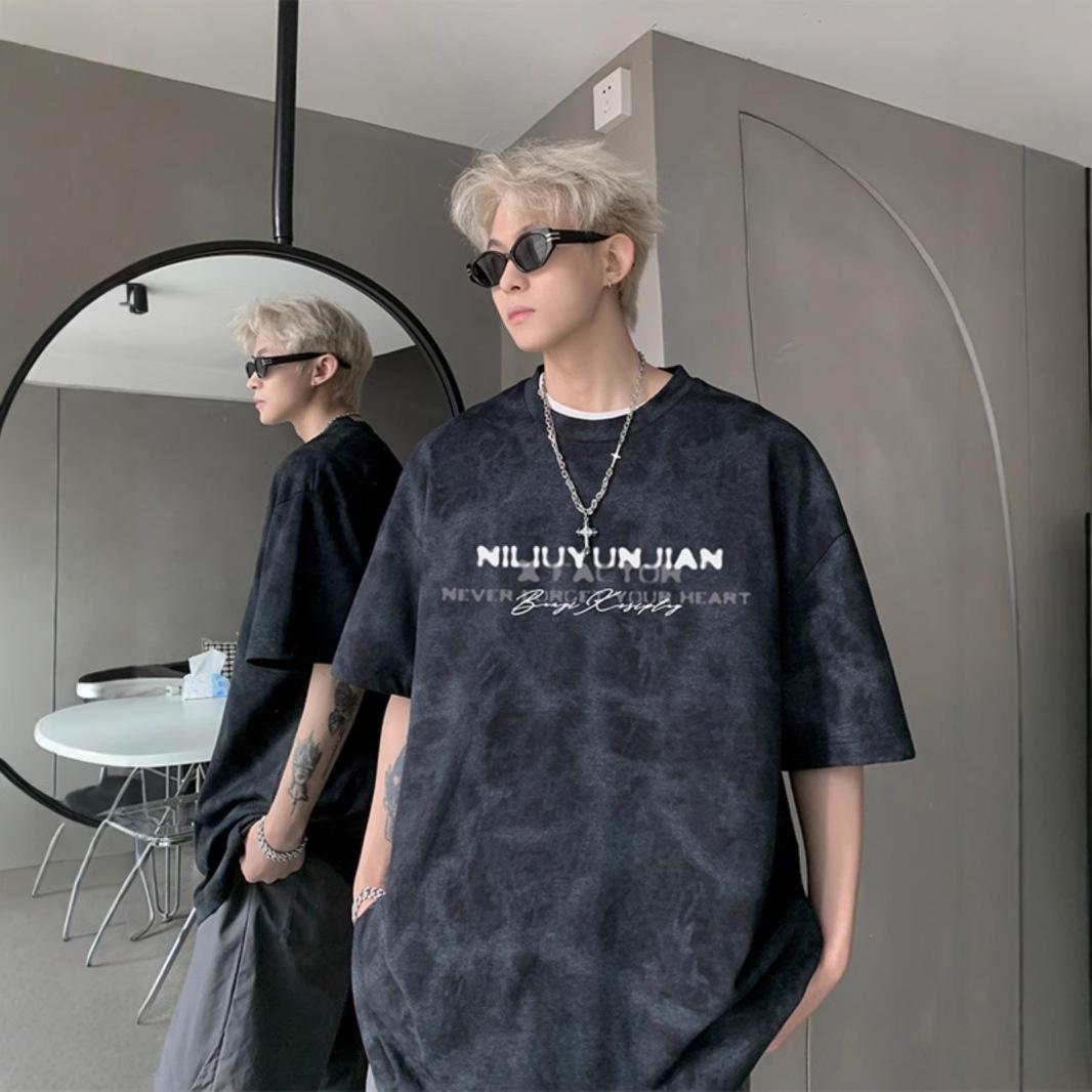 

Men s Trendy Tie-Dye Short-Sleeve T-Shirt 2026: Stylish, Heavyweight, Youthful, Loose-Fit, Half-Sleeve for Summer XXXL чорний