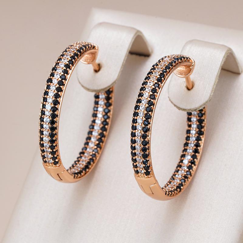 Kienl Unique  Rose Gold Color Big Hoop Earring For Women Full Shiny Black And White Natural Zircon Accessories Daily Jewelry