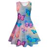 Vestito estivo carino senza maniche per bambina, alla moda, con scollo rotondo, fantasia colorata di farfalle, stampa 3D, casual, comodo, morbido, traspirante, mini abito