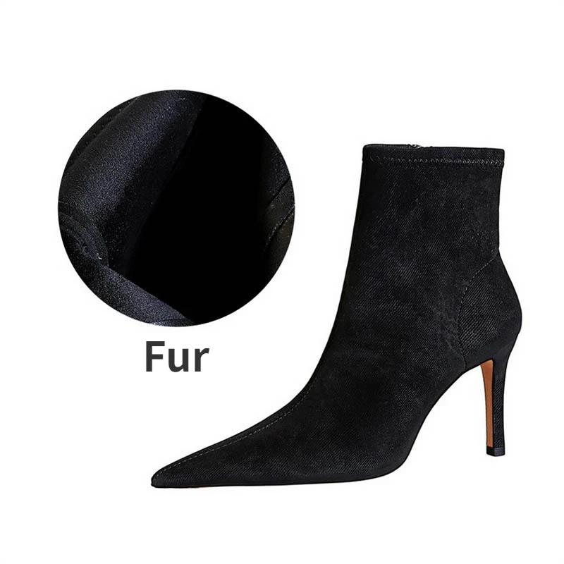 BIGTREE Fashion Black Women Ankle Boots Sexy Pointed Toe Side Zipper Autumn Winter Stiletto Thin Heels Shoes 35 6247₽