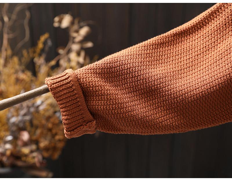 Women's Artistic Loose V-Neck Cotton Knit Sweater - Autumn Long Sleeve, Versatile Large Size