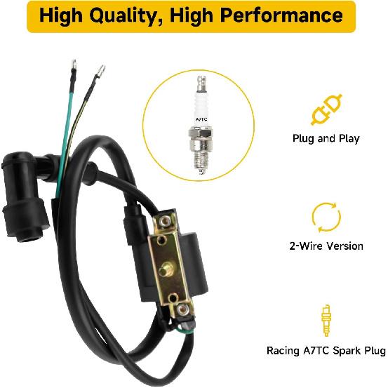 HIAORS Ignition Coil And A7TC Spark Plug For Coolster 125Cc 110Cc 90Cc 70Cc 50Cc Taotao DB10 Cheetah Roketa Baja Kazuma Meerkat 50 Falcon 90 Apollo