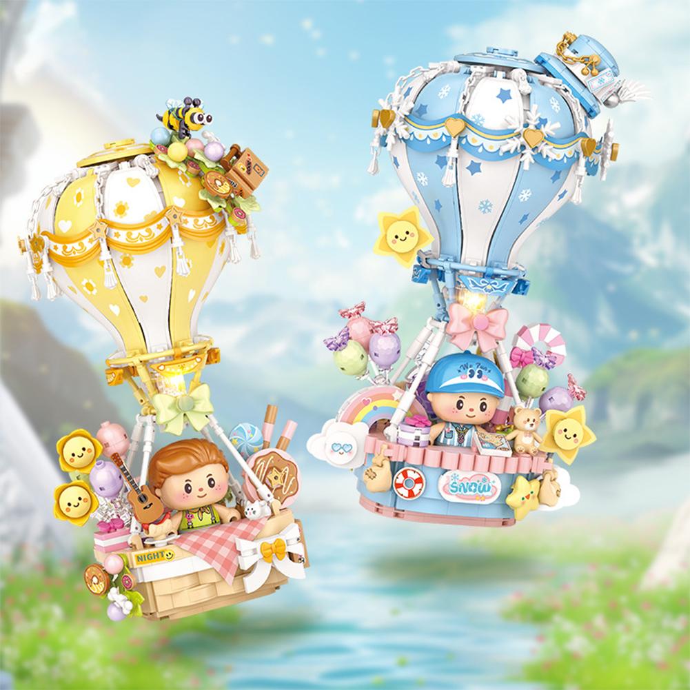 Hot Air Balloon Building Block Toy Colorful Hot Air Balloon Building Bricks With Light Music Gifts For Girls Boys
