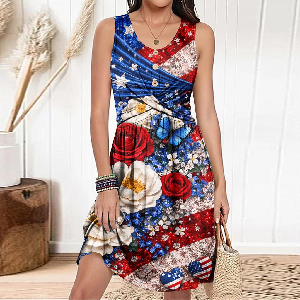 Women's Casual Fashion Dress Round Neck Sleeveless Fitted Dress