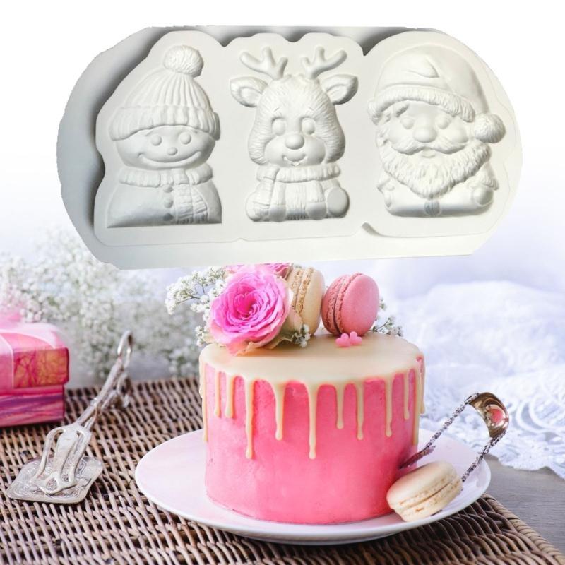 Festival Silicone Cake Molds Set Santa Reindeer Snowman Snowflake Design for Baking Decorations