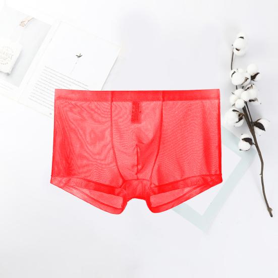 Men Boxers Breathable Elastic Mesh Low Waist Ice Silk Cooling Anti-septic See-through Men