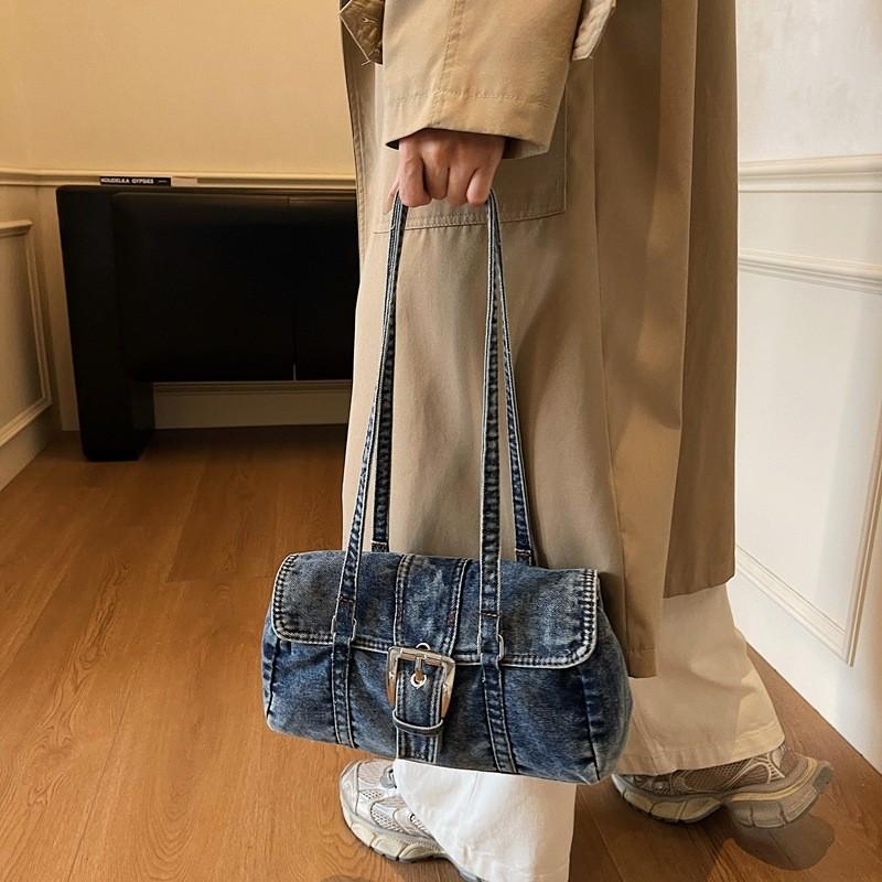 IELGY Fashionable Washed Denim Texture One-Shoulder Underarm Bag