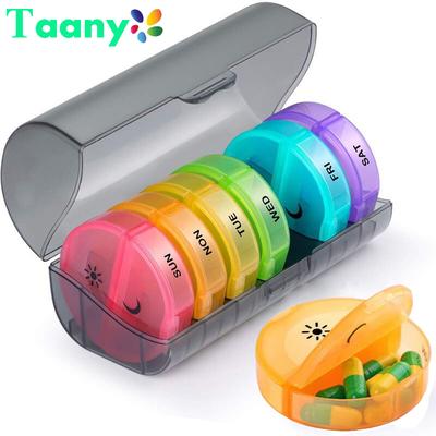 Detachable Weekly Rainbow Pill Case, Travel Pill Box, Portable 7 Days Medicine Tablet Organizer, Container Dispenser, 14 Grids