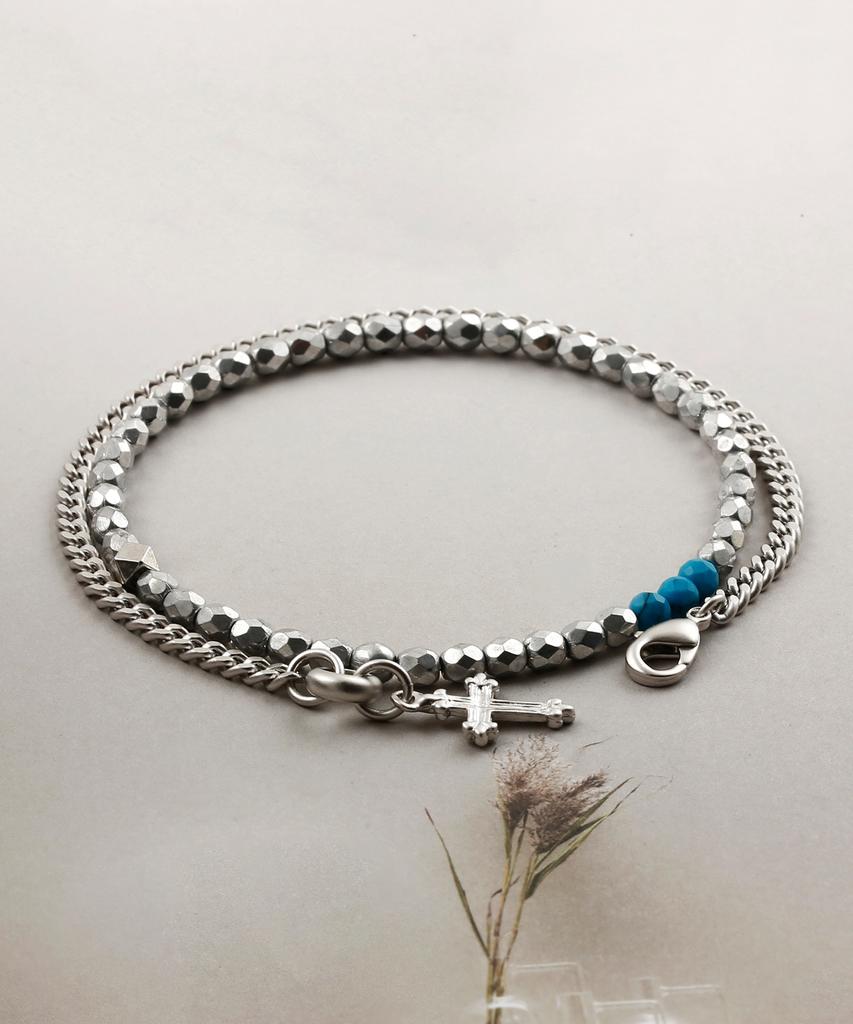 Shoveoff Svb-228 Bead Chain Turquoise Gemstone Layered Bracelet Unisex