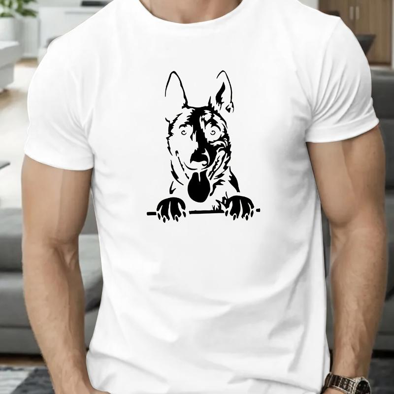 

German Shepherd Peeking Graphic Print T-Shirt Breathable Cool, Comfortable Wear,Daily Casua XXL белый