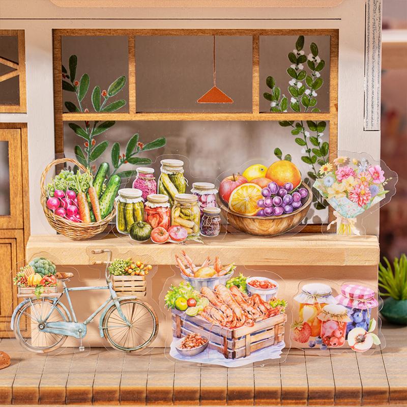 20Sheets/bag Small Bazaar Series Street Scenery Stickers Landscape Hand Account Collage Material DIY Photo Frame Card Decorative