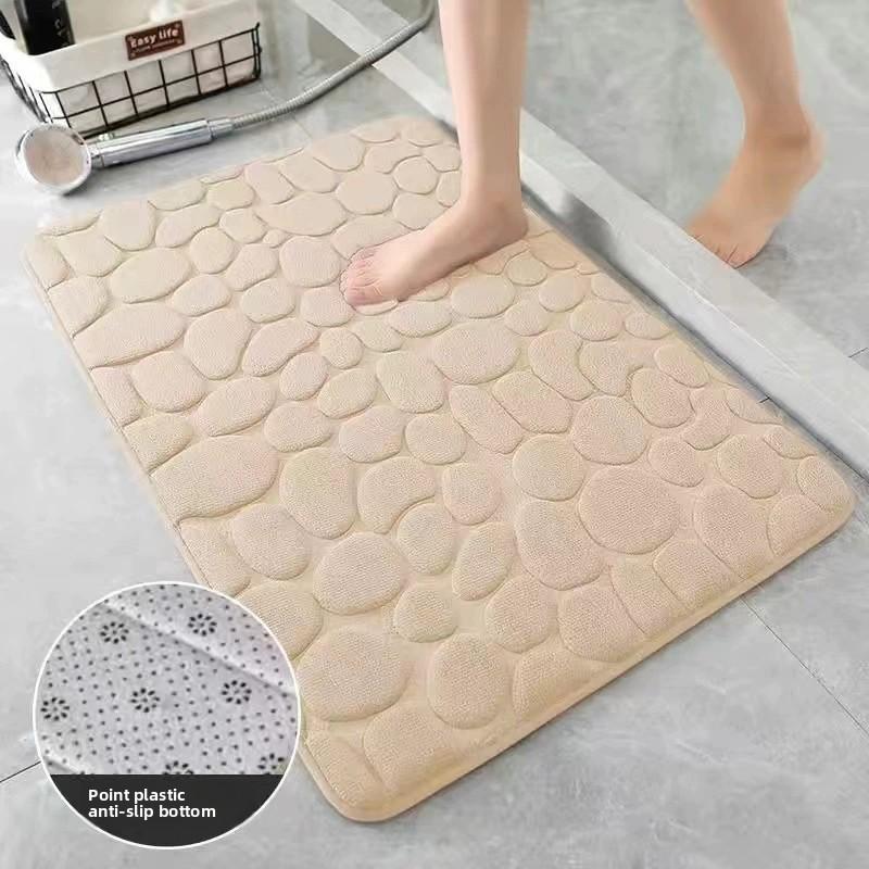 Cobblestone Embossed Bathroom Rug Non-Slip Carpets In Wash Basin Bath Side Floor Mat Shower Room Bath Mat Memory Foam Rug