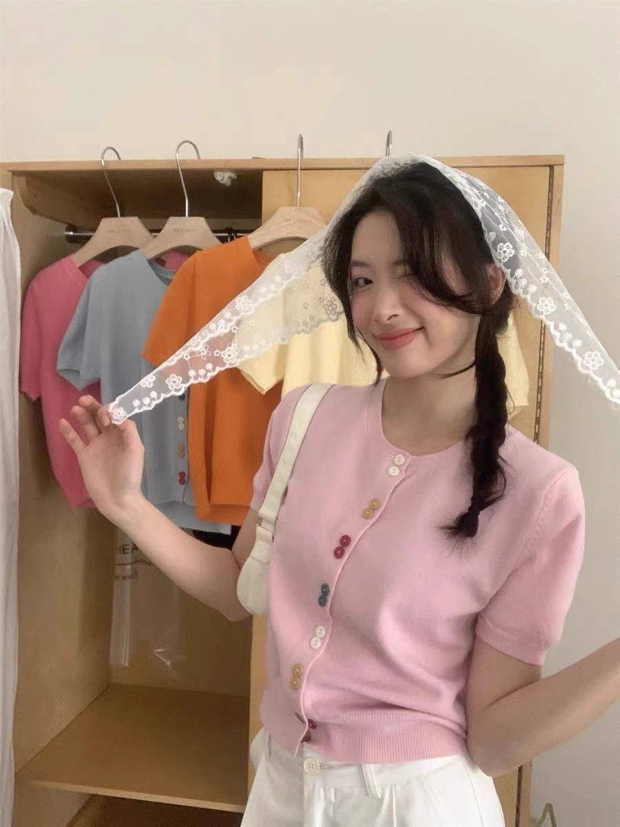 

Женский трикотажный топ из ледяного шелка черного цвета для миниатюрных фигур - Лето 2025, круглый вырез, прямой плечевой шов, короткие рукава. One Size [High Quality] розовый