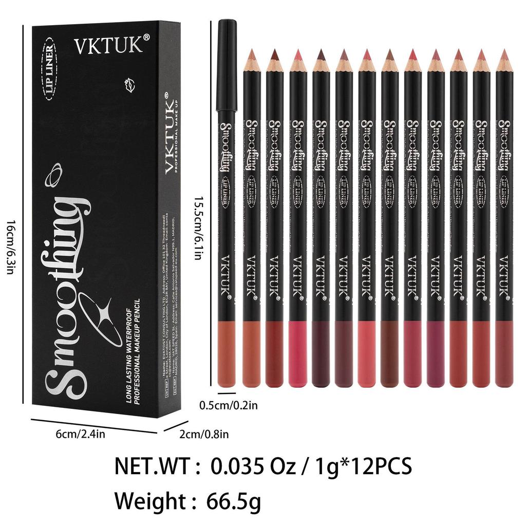 VKTUK 12-Color Matte Lip Liner Set - Non-Stick, Bestseller Makeup Lipstick Pen