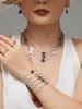 18K Gold-Plated Stainless Steel Jewelry Set: Bead Chain Necklace & Earrings with Oval Bezel Faceted Glass Stone.