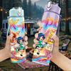 1PC Kpop Pastel Girls Cartoon Pattern 750ml Color Plastic Sports Water Bottle Leakproof Flip Straw Lid Suitable for Sports Office Home Use
