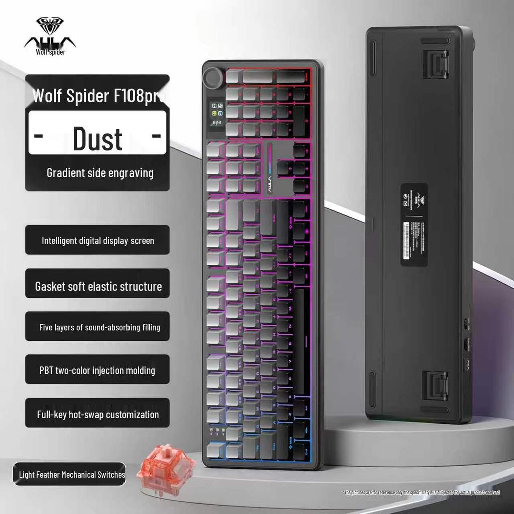 Tarantula F108pro Wireless Bluetooth Three-Mode Customizable Mechanical Esports Keyboard: Gradient, Hot-Swappable, Side-Printed.
