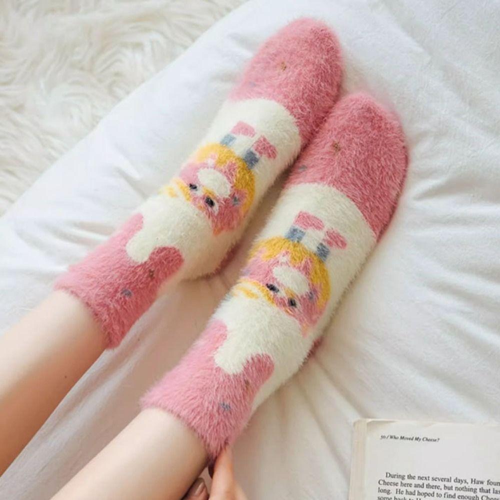 

5Pairs Cartoon Plush Socks Dot Thicken Warm Socks Cute Sleeping Socks Women Girls 5Pairs