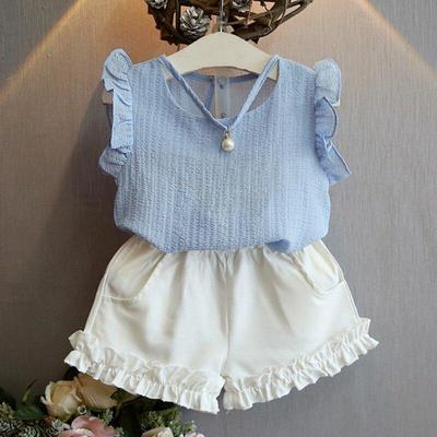 Été bébé filles perle sans manches en mousseline de soie gilet hauts + shorts costumes tenues décontractées ensembles