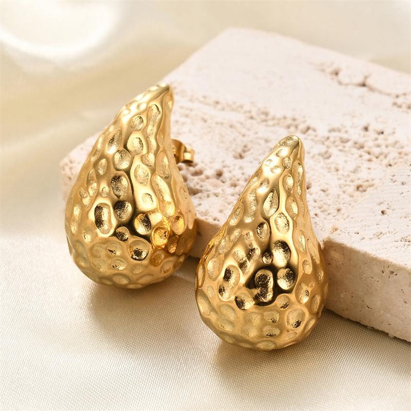 Vintage Chunky Dome Drop Earrings For Women Gold Plated Stainless Steel Thick Teardrop Earring Statement Wedding Zircon Gifts