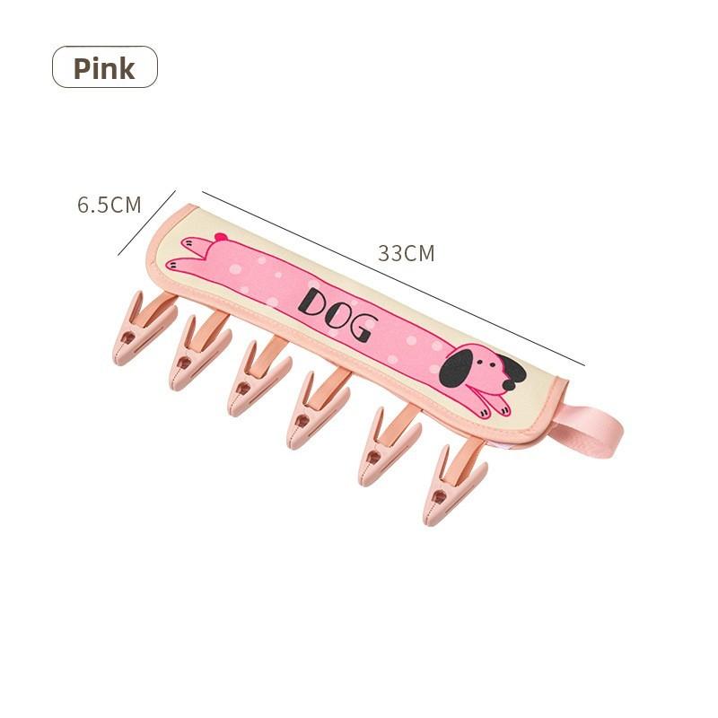 Panda And Dog Print Travel Clothes Hanger With Foldable Clothespins For Underwear And Socks Storage